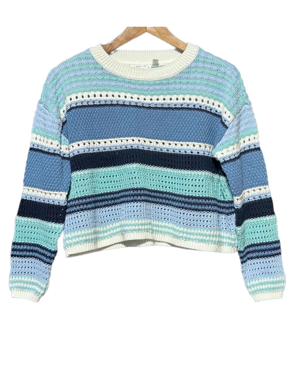 Y2K | CLOTH BY DESIGN Crochet Stripe Coastal Soft Girl Boxy Crop Knit